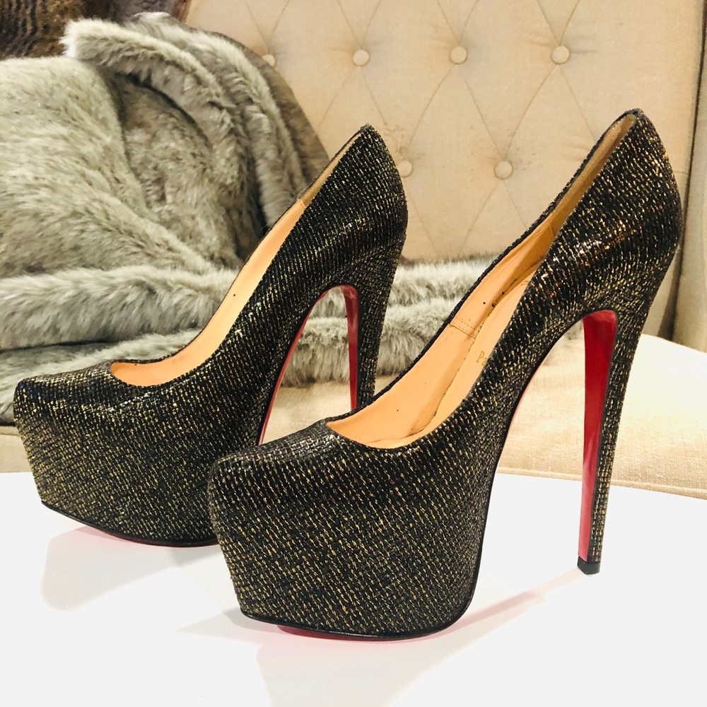 Christian Louboutin Black Gold Platform Heels